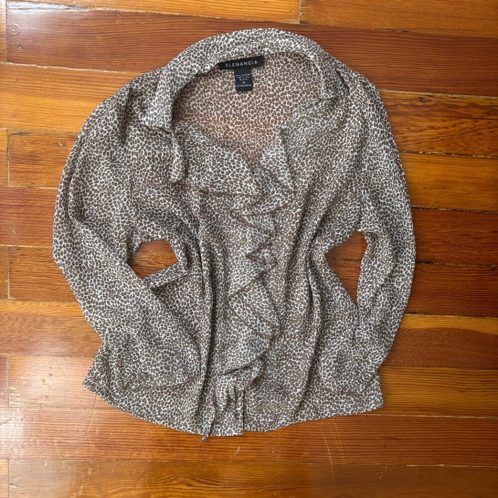Flirty Romantic Cheetah Print Flutter Blouse Elegancia MEDIUM